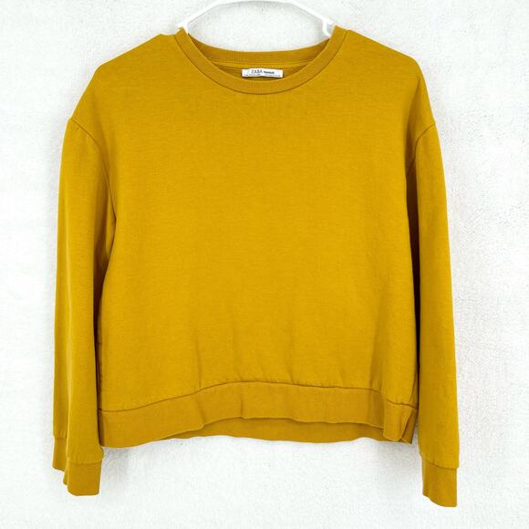 Zara Trafaluc Mustard Yellow Crewneck Long Sleeve Sweatshirt Women's Small - Picture 1 of 4